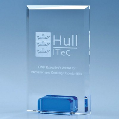 Picture of OPTICAL CRYSTAL RECTANGULAR AWARD with a Cobalt Blue Base