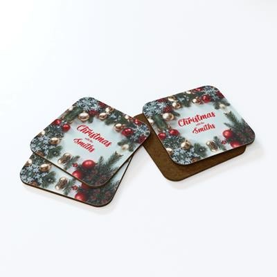 Picture of CHRISTMAS CUSTOM PRINTED SQUARE COASTER SET 9CM X 9CM.