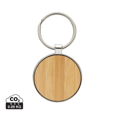 Picture of RCS RECYCLED ZINC ALLOY ROUND KEYRING CHAIN with Bamboo in Silver, Brown.