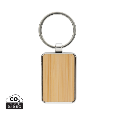 Picture of RCS RECYCLED ZINC ALLOY RECTANGULAR KEYRING CHAIN with Bamboo in Silver, Brown.