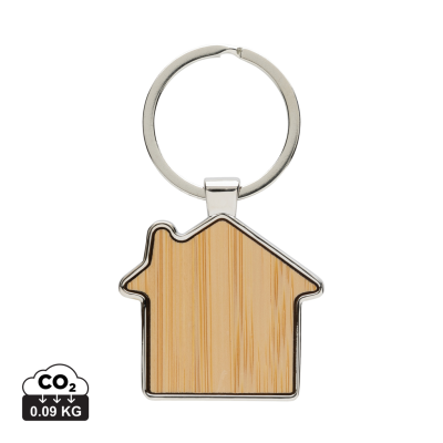 Picture of RCS RECYCLED ZINC ALLOY HOUSE KEYRING CHAIN with Bamboo in Silver, Brown.