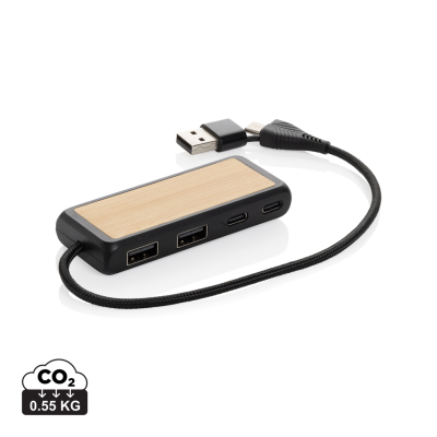 Picture of LINK RCS RECYCLED PLASTIC AND BAMBOO DUAL INPUT USB HUB in Black