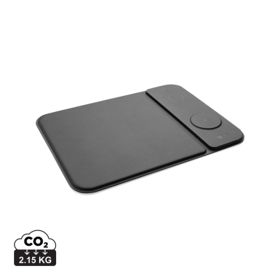 Picture of SWISS PEAK RCS RECYCLED PU 15W 3 in 1 Charger Mousemat in Black.