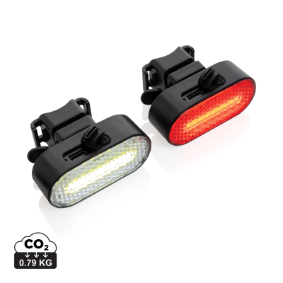 Picture of LUMINO RCS RECYCLED PLASTIC USB RE-CHARGEABLE BICYCLE LIGHT SET in Black.