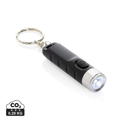 Picture of GLOBIX RCS RECYCLED PLASTIC USB RE-CHARGEABLE KEYRING CHAIN TORCH in Black.