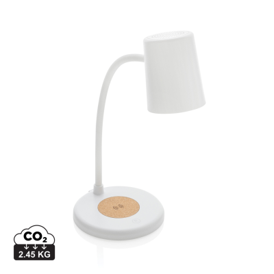 Picture of ZENARA RCS RECYCLED PLASTIC AND CORK 15W CORDLESS DESK LAMP in White