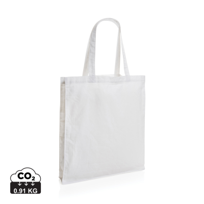 IMPACT AWARE™ RECYCLED COTTON TOTE W & BOTTOM 145G in White.