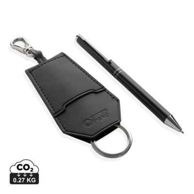 Picture of SP TULA RCS CERTIFIED RECYCLED PU KEY HOLDER KEYRING AND PEN SET in Black