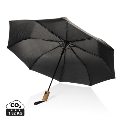 Picture of KAYCEY 21 INCH AWARE™ RPET ACACIA WOOD MINI AUTO OPEN UMBRELLA in Black