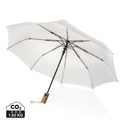 Picture of KAYCEY 21 INCH AWARE™ RPET ACACIA WOOD MINI AUTO OPEN UMBRELLA in Beige