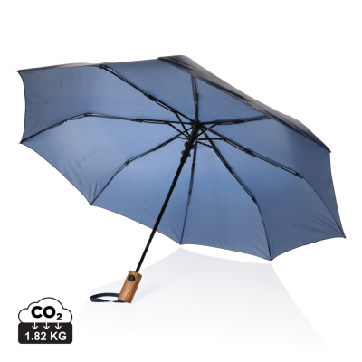 Picture of KAYCEY 21 INCH AWARE™ RPET ACACIA WOOD MINI AUTO OPEN UMBRELLA in Navy