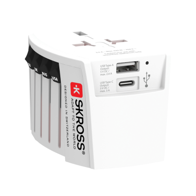 Picture of SKROSS WORLD TRAVEL ADAPTER MUV 2-POLE with USB a & C in White.