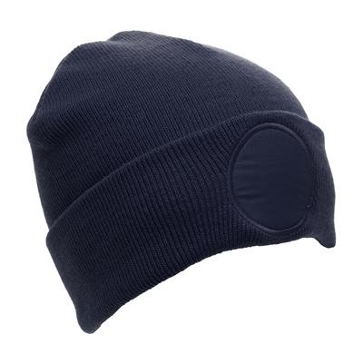 Picture of CIRCLE PATCH BEANIE In Navy Blue.