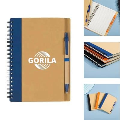Picture of A5 KRAFT PAPER COVER SPIRAL NOTE BOOK with Pen.