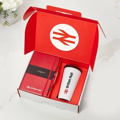 Picture of NOTE BOOK, PEN, WHITE TUMBLER RED CORPORATE GIFT BOX.