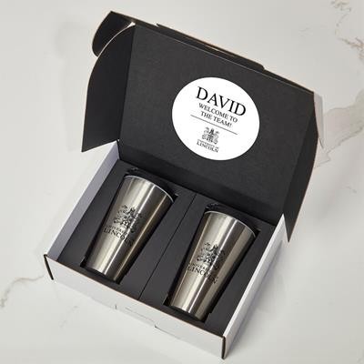 Picture of TWO SILVER TRAVEL TUMBLERS BLACK CORPORATE GIFT BOX