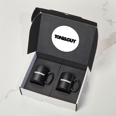 Picture of TWO SATIN BLACK MUG SET CORPORATE GIFT BOX