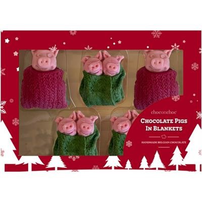 Picture of BELGIAN CHOCOLATE PIGS in Blankets - Christmas.