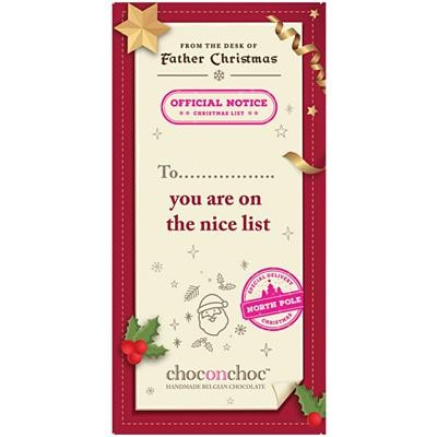 Picture of BELGIAN CHOCOLATE ON THE NICE LIST CHOCOLATE BAR.