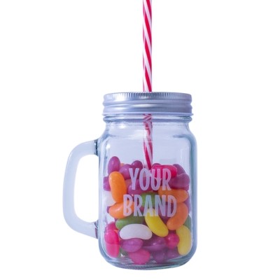 Picture of CUSTOM LOGO SWEETS in Mason Jar with Lid & Straw - 200g.