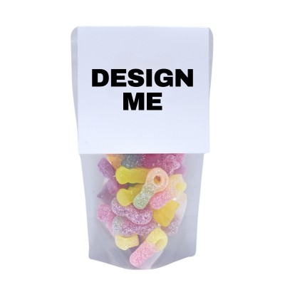 Picture of CUSTOM HEADER CARD SWEETS in Clear Transparent Eco Pouch - 150g