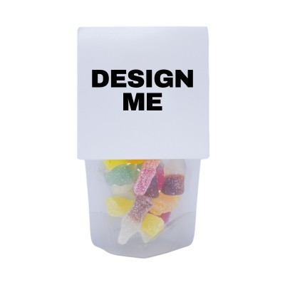 Picture of CUSTOM HEADER CARD SWEETS in Clear Transparent Eco Pouch - 50g