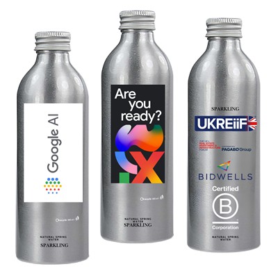 Picture of ECO-FRIENDLY ALUMINIUM NATURAL SPRING SPARKLING WATER BOTTLE.